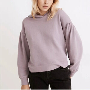 Madewell Lilac Pleat Sleeve Shrunken Hoodie Sweatshirt, M